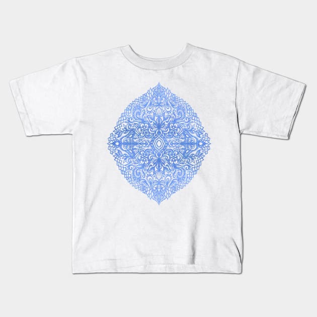 White Gouache Doodle on Pearly Blue Paint Kids T-Shirt by micklyn